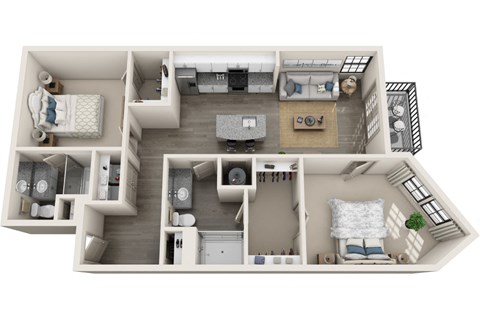 Floor plan for 2 beds, 2 baths, 1010 sqft